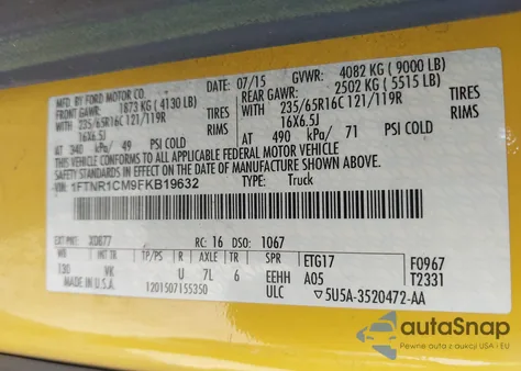 2015 Ford Transit-250 из США, поврежденный, VIN 1FTNR1CM9FKB19632